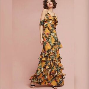 PatBO Moana Yellow Floral Ruffle Maxi Dress